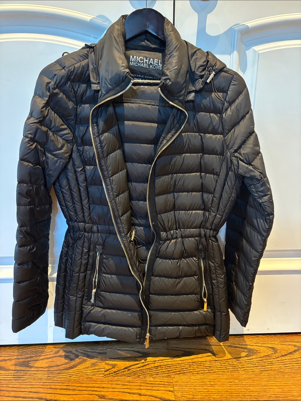 MICHAEL Michael Kors Black Quilted Packable Puffer Jacket with Gold Hardware